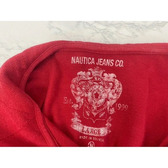 Nautica Eat 1999 Short Sleeve Polo Mens L Red Vintage Look Large Collar … - Picture 4 of 4